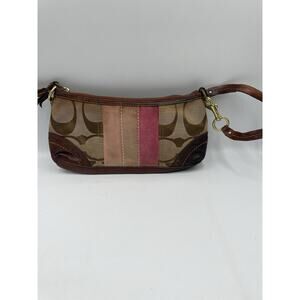 Vintage Coach Wristlet Bag Suede Leather Canvas Brown